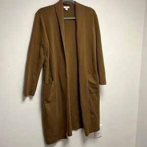 J. Jill Brown Wool Open-Front Long Cardigan, Size S Petite